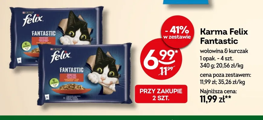 Karma dla kota Felix Fantastic wołowina & kurczak promocja w Żabka