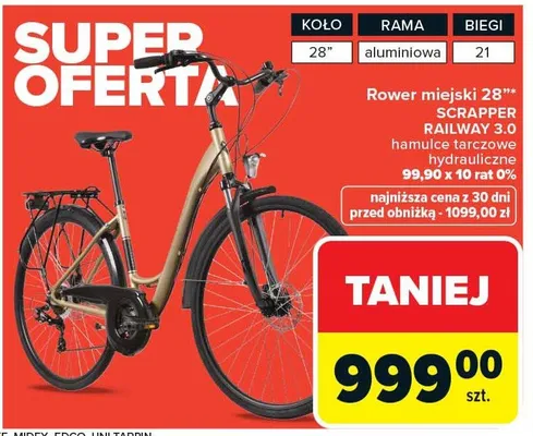 Rower miejski 28" Scrapper Railway 3.0 hamulce tarczowe hydrauliczne promocja w Carrefour