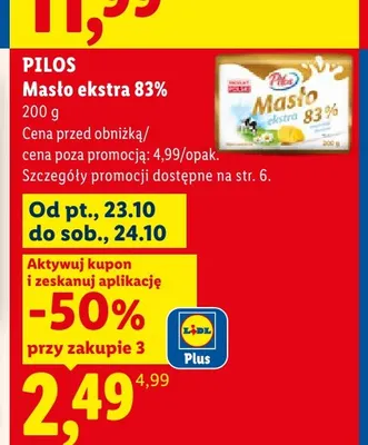 Masło ekstra Pilos 83% promocja w Lidl