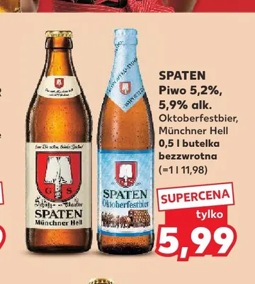 Piwo Spaten Münchner Hell 5,2% promocja w Kaufland