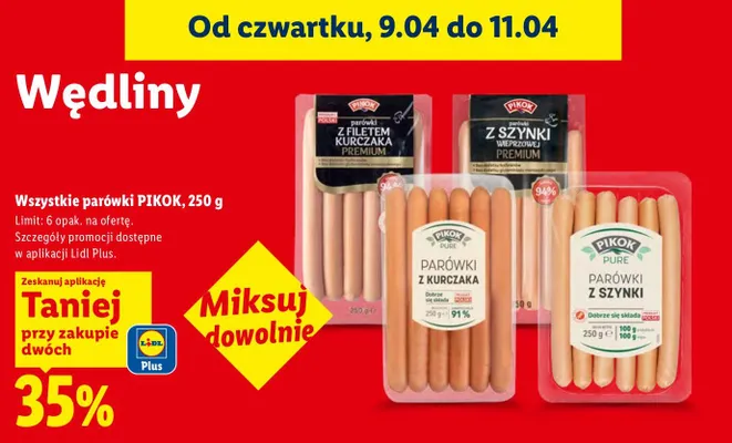 Parówki wszystkie 250 g promocja w Lidl