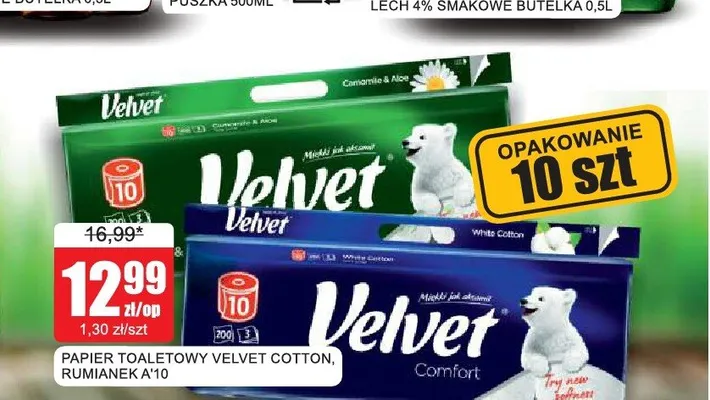 Papier toaletowy Velvet White Cotton 10-pak promocja w Bingo