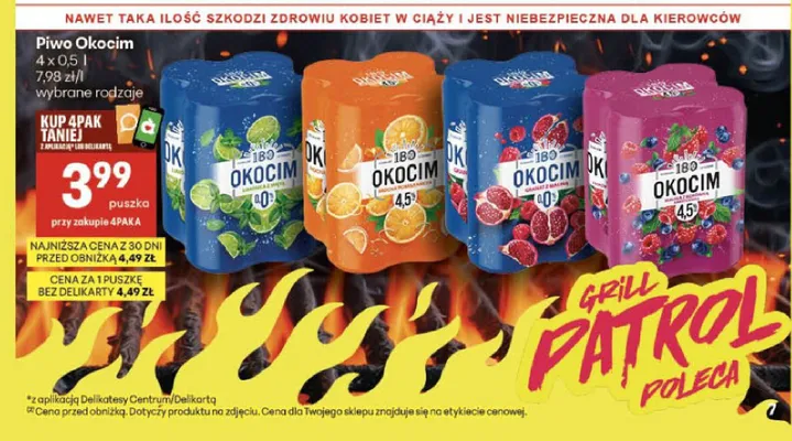 Piwo bezalkoholowe Okocim Granat z Maliną 4-pak promocja w Delikatesy Centrum