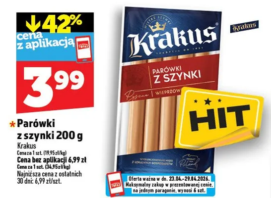 Parówki z szynki promocja w TOPAZ