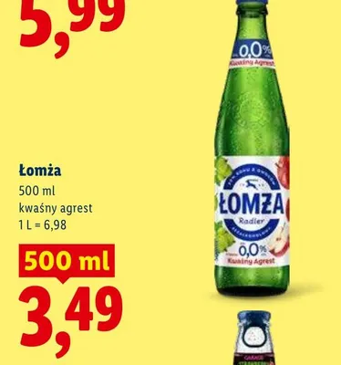 Piwo bezalkoholowe Łomża Radler 0,0% kwaśny agrest promocja w Lidl