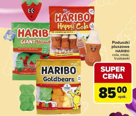 Poduszki pluszowe cola, misie, truskawki promocja w Carrefour