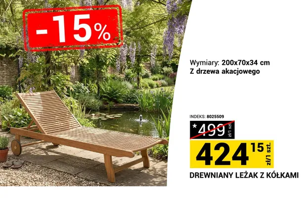 Drewniany leżak z kółkami promocja w Merkury Market