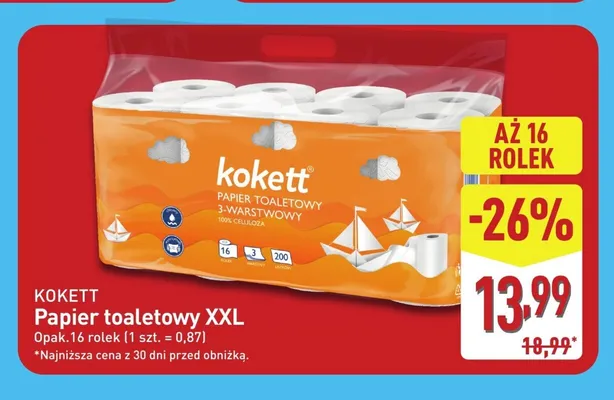 Papier toaletowy XXL Kokett 16-pak promocja w Aldi