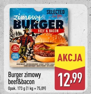 Burger zimowy beef&bacon Selected promocja w Aldi