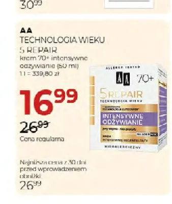 Krem 70+ intensywne odżywianie Technologia Wieku 5 Repair AA promocja w Drogerie Jawa