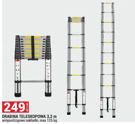 DRABINA TELESKOPOWA 3,2 m antypoślizgowe nakładki, max 125 kg promocja w Merkury Market