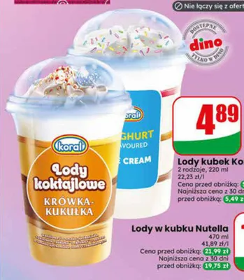 Lody kubek Koral promocja w Dino