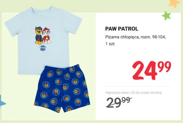 Piżama chłopięca Paw Patrol rozm. 98-104 promocja w Rossmann