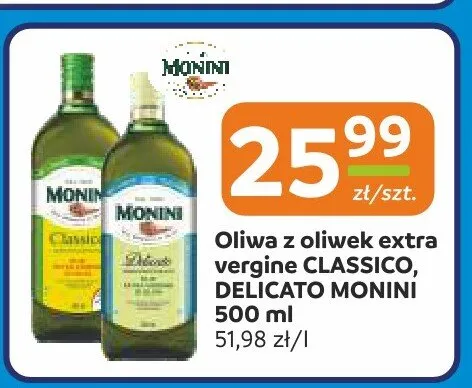 Oliwa z oliwek extra vergine CLASSICO MONINI 500ml promocja w Społem Częstochowa