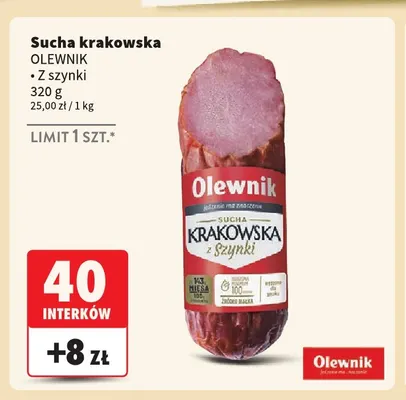 Kiełbasa sucha krakowska z szynki Olewnik promocja w Intermarche