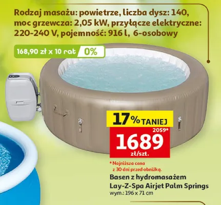 Basen z hydromasażem Lay-Z-Spa Airjet Palm Springs wym.: 196x71cm promocja w Auchan