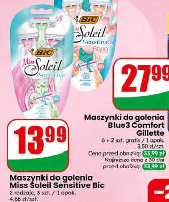 Maszynki do golenia Soleil Sensitive Aqua Bic promocja w Dino