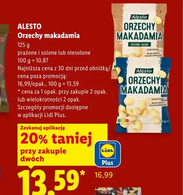 Orzechy makadamia niesolone Alesto promocja w Lidl