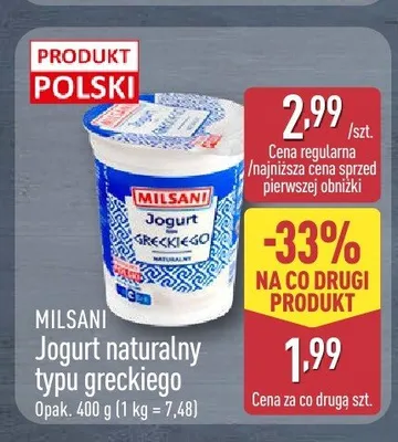 Jogurt naturalny typu greckiego Milsani promocja w Aldi