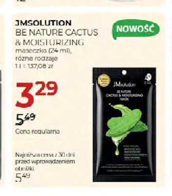 Maseczka Be Nature Cactus & Moisturizing JMsolution promocja w Drogerie Jawa