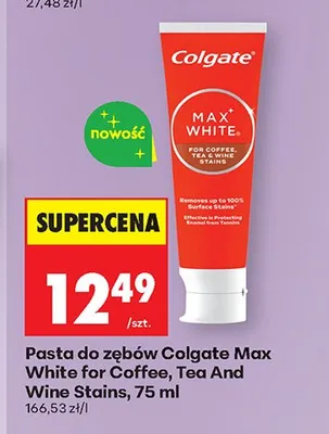 Pasta do zębów Colgate Max White for Coffee, Tea And Wine Stains promocja w Biedronka