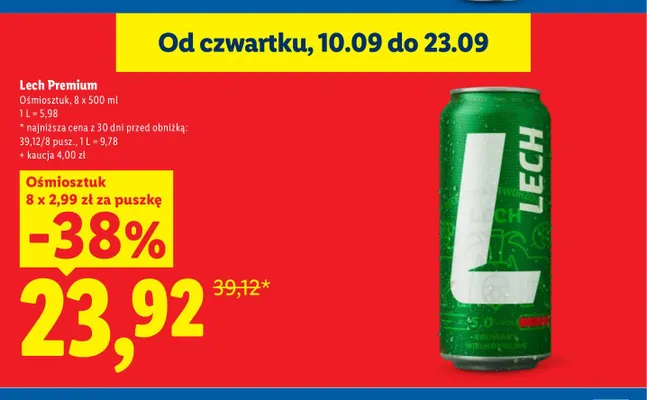 Piwo Lech Premium 8-pak 500 ml promocja w Lidl