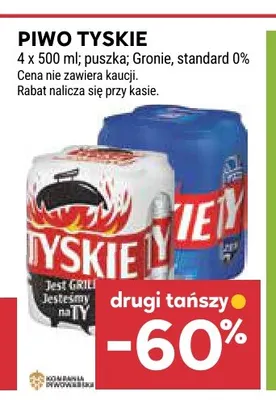 Piwo bezalkoholowe Tyskie standard 4-pak 500 ml promocja w Stokrotka