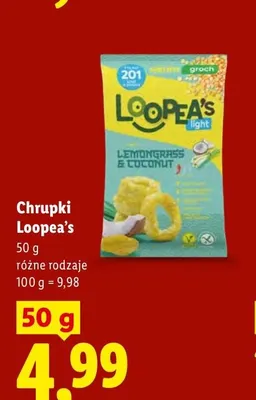 Chrupki z grochu Lemongrass & Coconut Loopea's promocja w Lidl