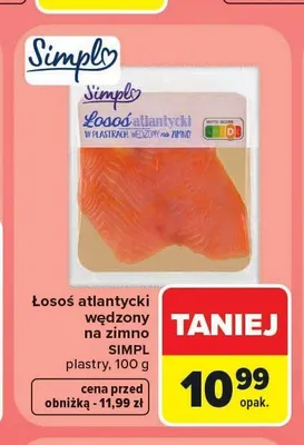 Łosoś atlantycki wędzony na zimno Simply plastry promocja w Carrefour