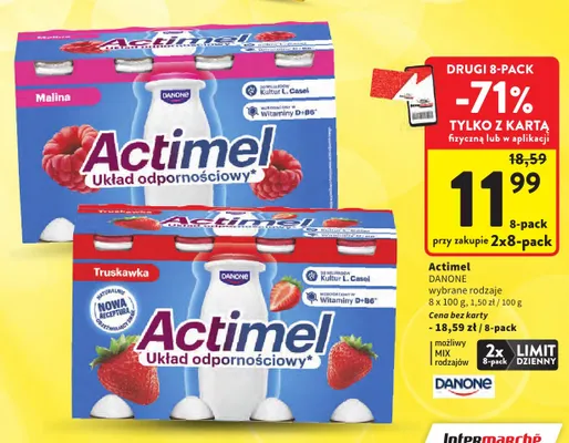 Napój probiotyczny Actimel Malina Danone 8-pak promocja w Intermarche