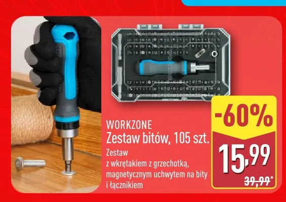 Zestaw bitów Workzone 105 szt. promocja w Aldi