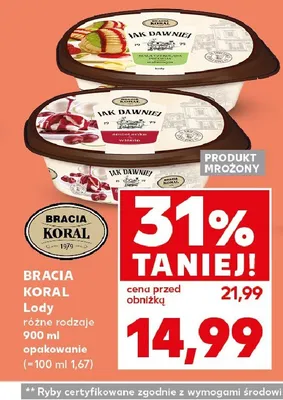 Lody Bracia Koral Jak Dawniej śmietanka z wiśniami promocja w Kaufland