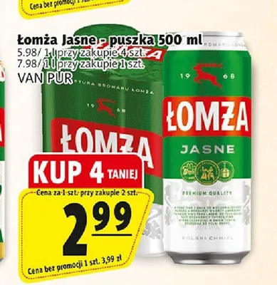 Piwo Łomża Jasne promocja w Prim Market