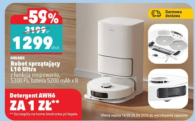 Robot sprzątający L10 Ultra z funkcją mopowania, 5300 Pa, bateria 5200 mAh x 8 promocja w Biedronka