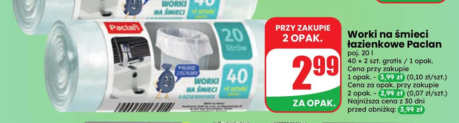 Worki na śmieci łazienkowe Paclan 20 l promocja w Dino