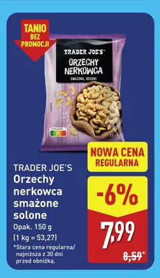 Orzechy nerkowca smażone solone Trader Joe's promocja w Aldi