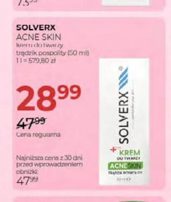 Krem do twarzy trądzik pospolity Solverx Acne Skin promocja w Drogerie Jawa