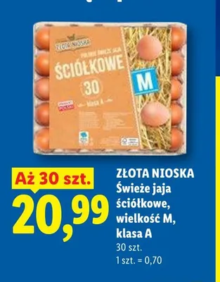 Świeże jaja ściółkowe Złota Nioska klasa A wielkość M promocja w Lidl