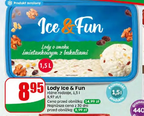 Lody Ice & Fun o smaku śmietankowym z bakaliami promocja w Dino