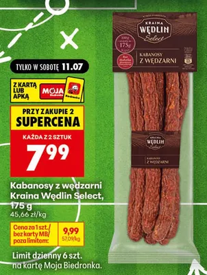 Kabanosy z wędzarni Kraina Wędlin Select promocja w Biedronka