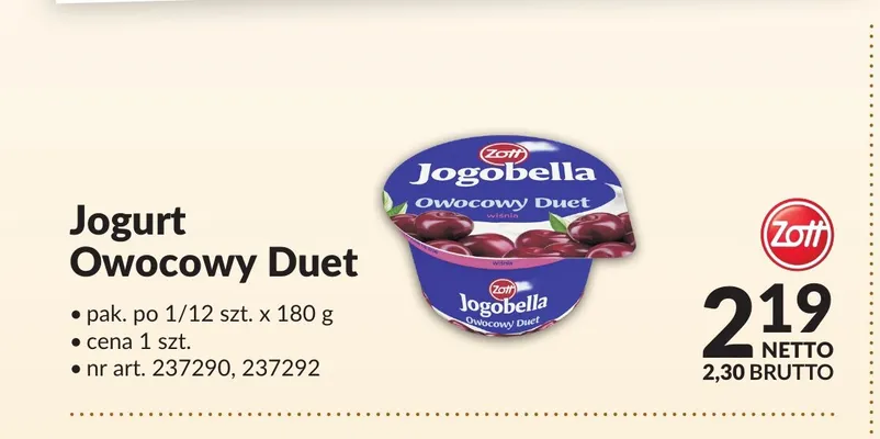 Jogurt Owocowy Duet Jogobella promocja w Makro