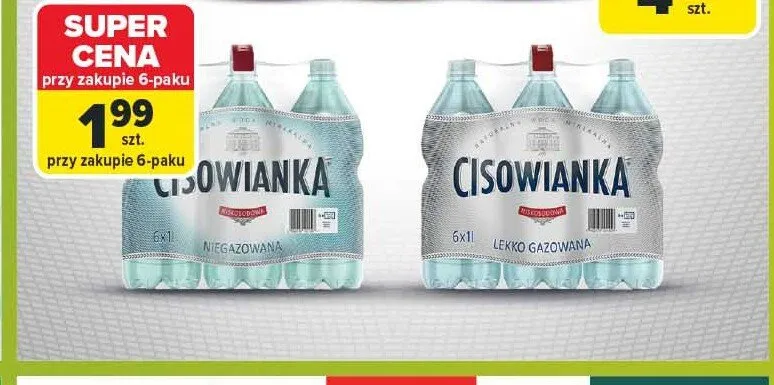 Woda mineralna Cisowianka lekko gazowana 6-pak 1 l promocja w Carrefour