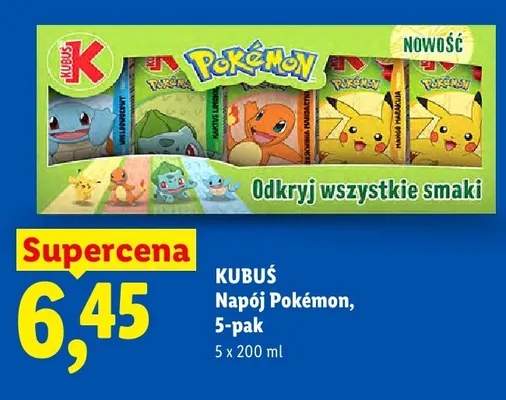 Napój Kubuś Pokémon 5-pak promocja w Lidl
