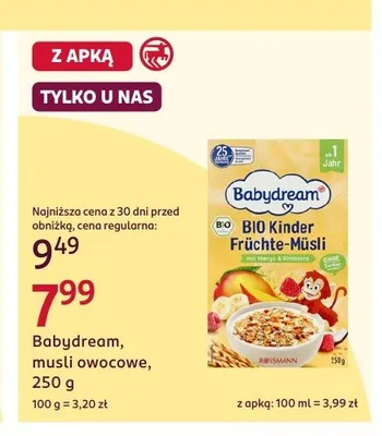 Musli owocowe Babydream Bio Kinder Früchte-Müsli promocja w Rossmann