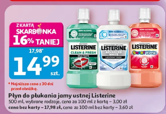 Płyn do płukania jamy ustnej Listerine Advanced White promocja w Auchan