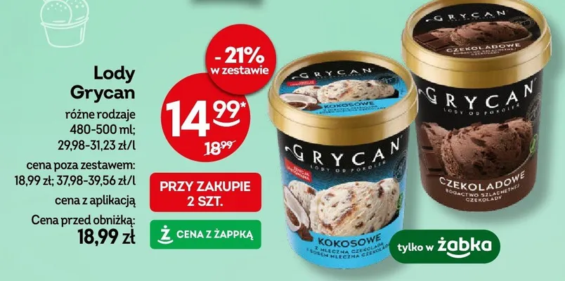 Lody Grycan różne rodzaje promocja w Żabka