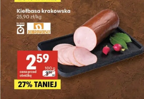 Kiełbasa krakowska promocja w Delikatesy Centrum