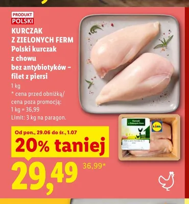 Filet z piersi kurczaka z chowu bez antybiotyków Zielonych Ferm promocja w Lidl