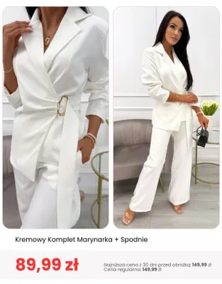 Kremowy komplet marynarka + spodnie ModnaKiecka.pl promocja w Modna Kiecka
