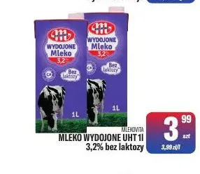Mleko UHT Wydojone bez laktozy Mlekovita 3,2% promocja w Tomi Markt